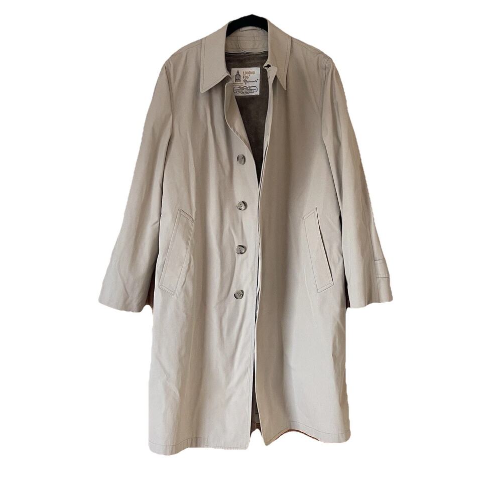 Vintage London Fog Maincoats 40R Trench Coat Beige Removable Liner Waterproof